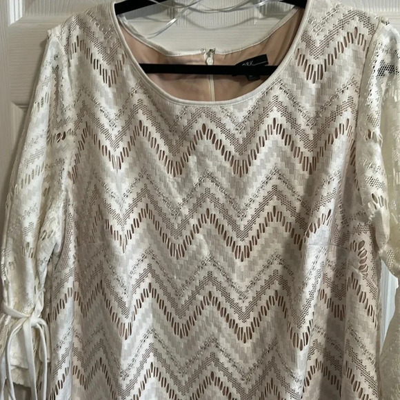 R&K Plus Size 18W Cream Lace Beige Lined Dress Women Stylish Cut EUC - Picture 2 of 5